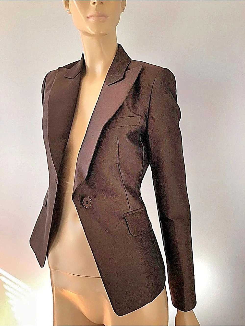 Michael Kors Collection Chocolate Brown Tailored Blazer Size 2 Like New - Picture 2 of 8